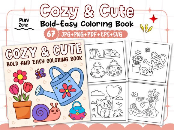 Bold and Easy Cozy Cute Coloring Book Graphics for Coloring Pages