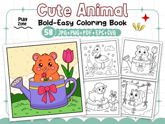 Bold and Easy Cute Animal Coloring Book Graphics for Crafters