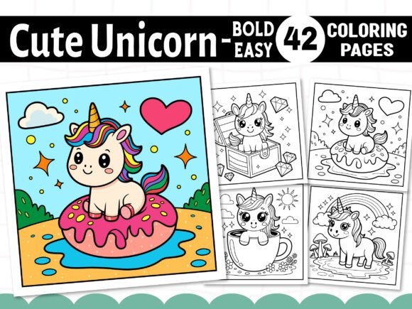 Bold and Easy Cute Unicorn Coloring Book for Graphics