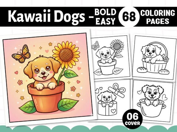 Bold and Easy Kawaii Dogs Coloring Book Graphics