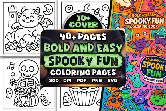 Bold and Easy Spooky Fun Coloring Pages for Graphics & Freebies