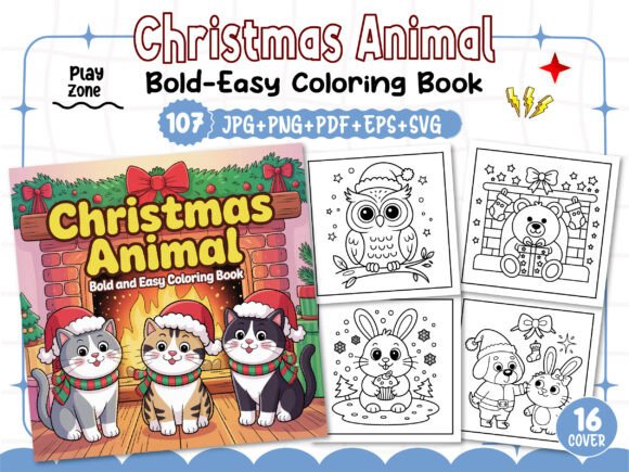 Bold Easy Christmas Animal Coloring Book Graphics