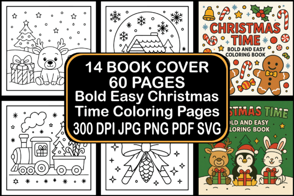 Bold Easy Christmas Time Coloring Pages for Graphics