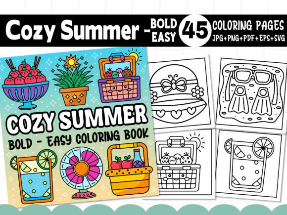 Bold Easy Cozy Summer Coloring Pages for Graphics