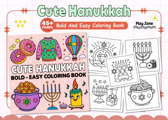 Bold Easy Cute Hanukkah Coloring Pages for Graphics