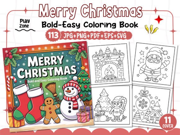 Bold Easy Merry Christmas Coloring Pages for Graphics