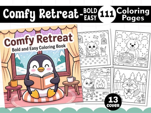 Comfy Retreat Bold Easy Coloring Pages for Graphics & Sellers