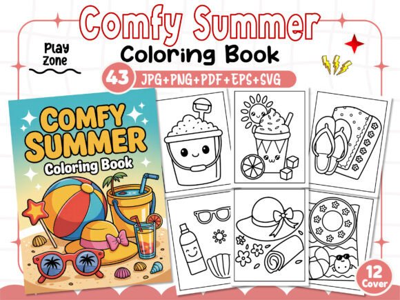Comfy Summer Coloring Pages for Kids-KDP Graphics Review