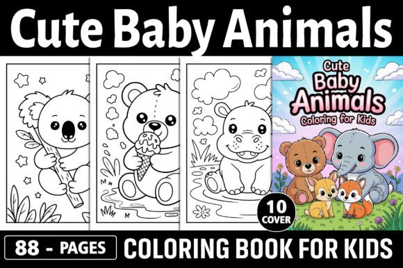 Cute Baby Animals Coloring Book for Kids Graphics and Coloring Pages