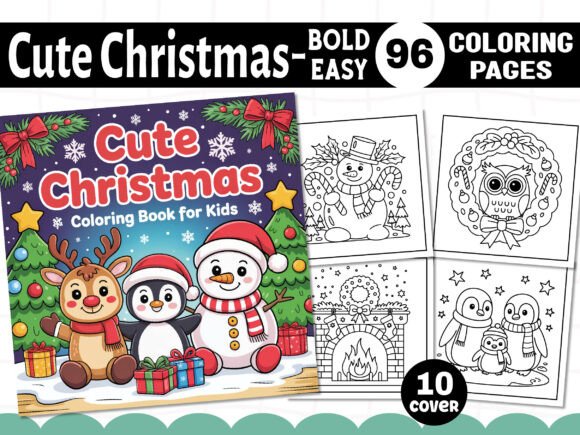 Cute Christmas Bold Easy Coloring Pages for Graphics and Publishing