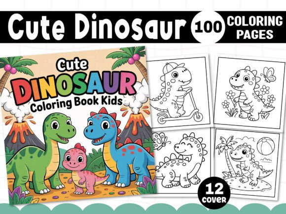 Cute Dinosaur Coloring Book for Kids Graphics and Coloring Pages