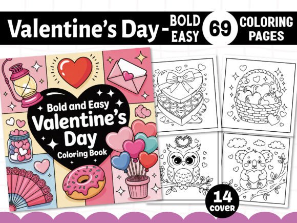 Cute Easy Valentine's Day Coloring Pages for Graphics & Crafts