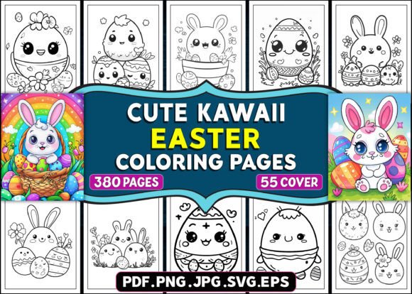 Cute Kawaii Easter Coloring Pages - KDP Graphics & Design