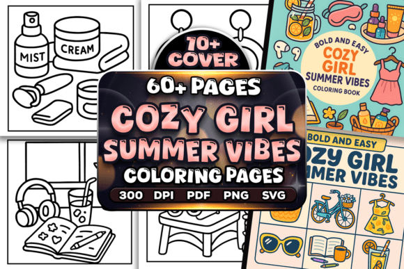 Easy Cozy Girl Summer Vibes Coloring