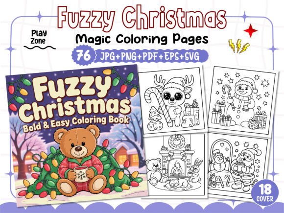 Fuzzy Hygge Christmas Coloring Pages Graphics for Crafters