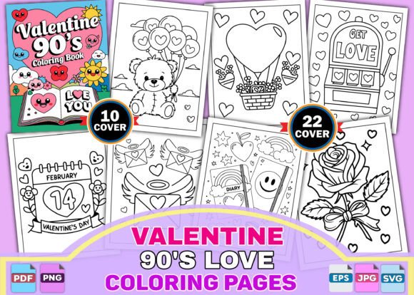 Valentine 90 s Love Coloring Book Pages Graphics and Coloring Pages